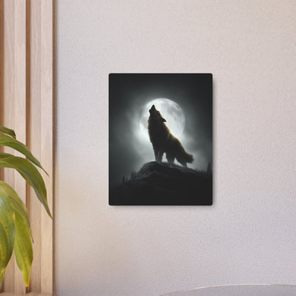 Hyperrealistic Metal Wall Art: Detailed Werewolf Silhouette Howling at Moon