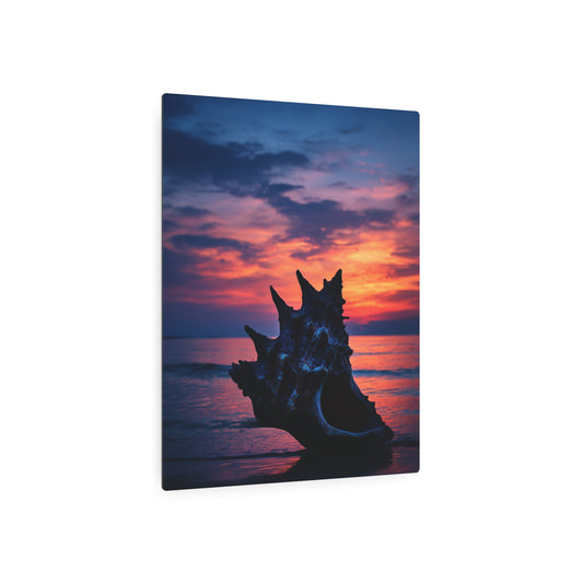 Chic Minimal Metal Wall Art Seashell Print in Blue Hour Shoreline Theme