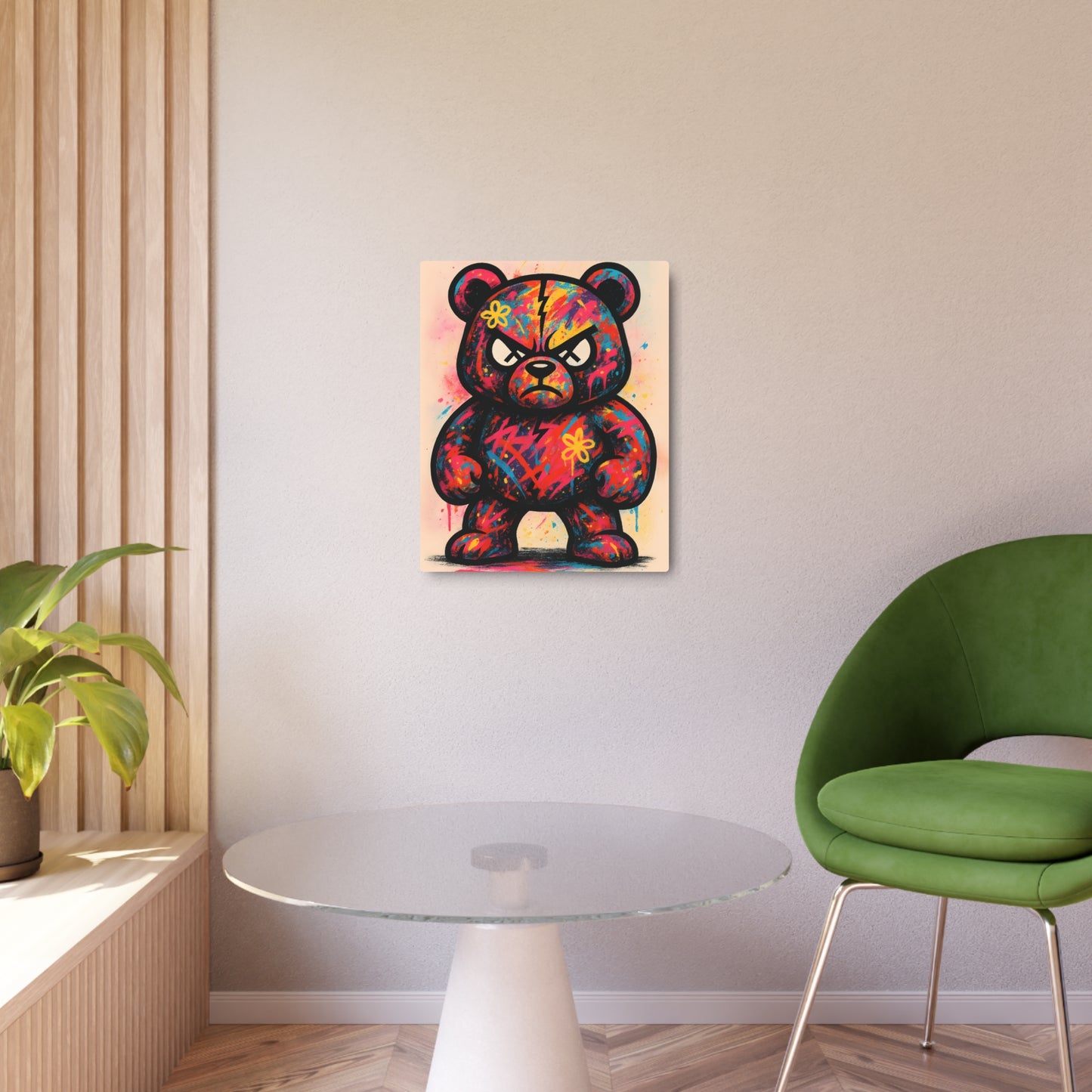 Groovy Graffiti Teddy Bear Metal Wall Art Sign, Vibrant Pop Art Print