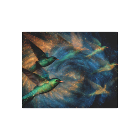 Metal Art Sign - Abstract Kazimir Malevich Inspired Wall Decor with Humming Birds Flock