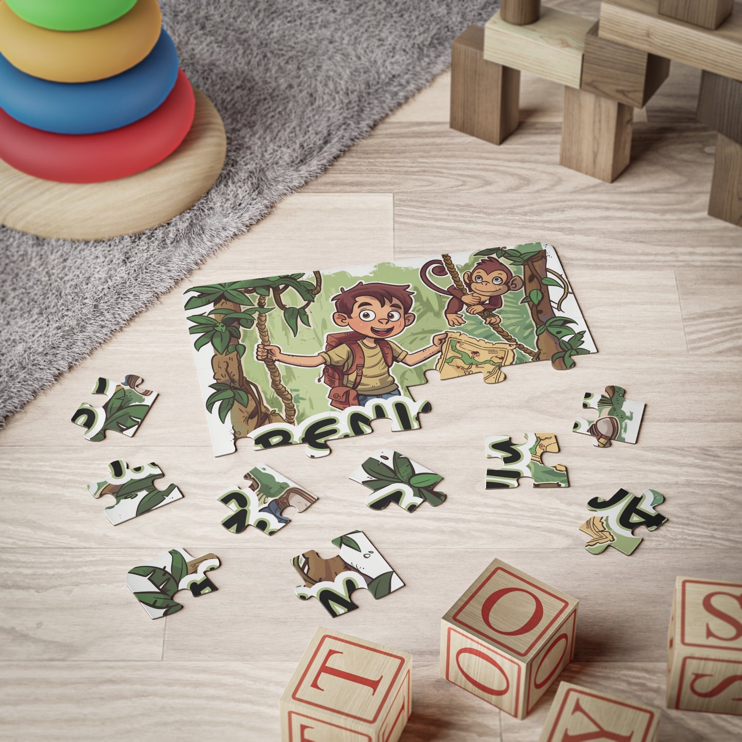 Personalized Puzzle for Boys, Treasure Hunt Puzzle, Present for Boy, Toddler Gift, Toddler Puzzle, Jungle Treasure Party favor, Gift for Boy