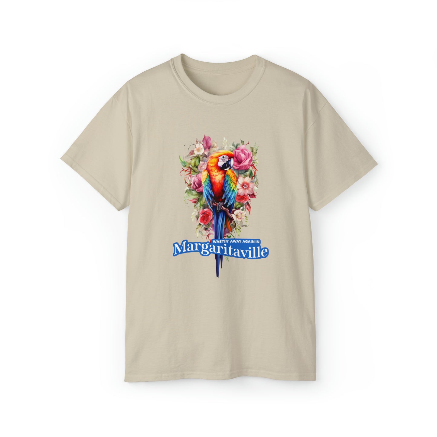 Jimmy Buffett's vibrant Margaritaville Tribute T-Shirt. A colorful parrot design makes this tee a must-have for Parrotheads.