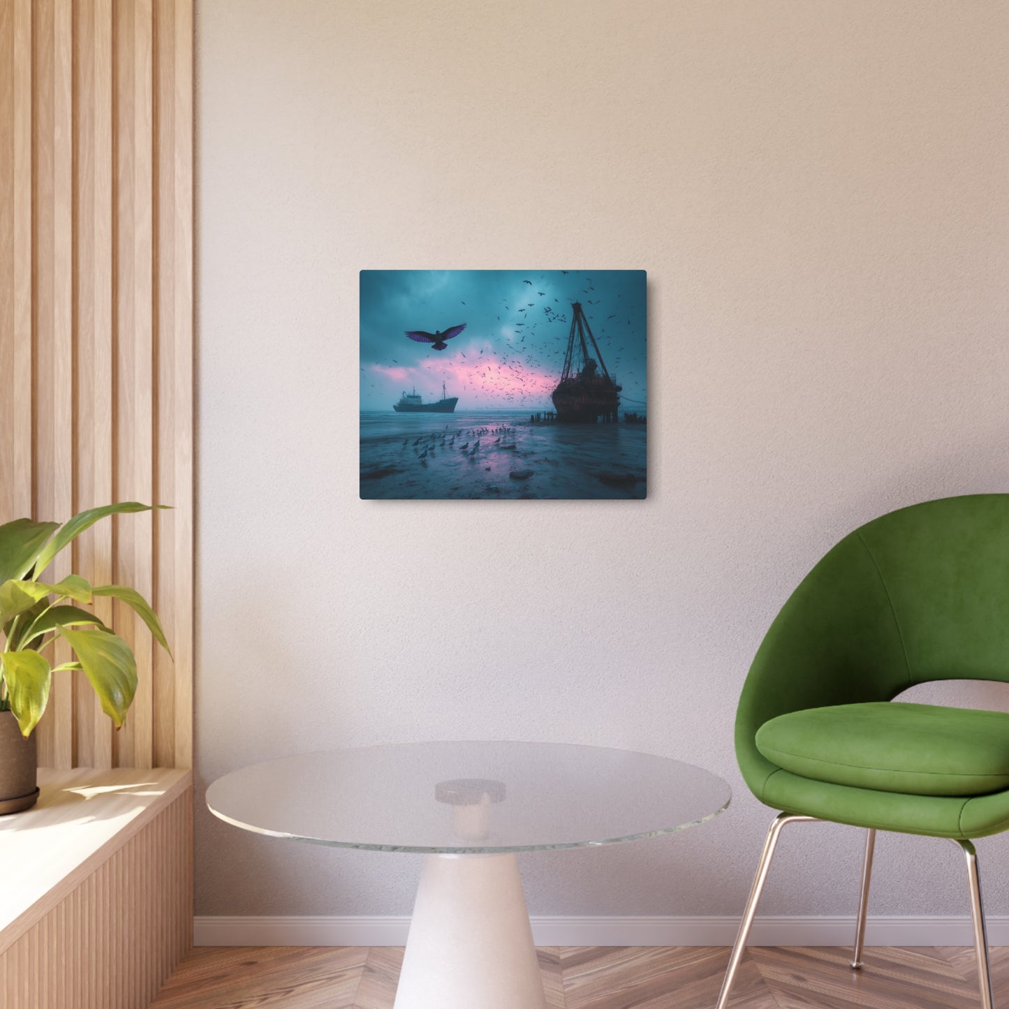 Marine Crane Boat Photography Metal Wall Art - Abandoned Dock Decor