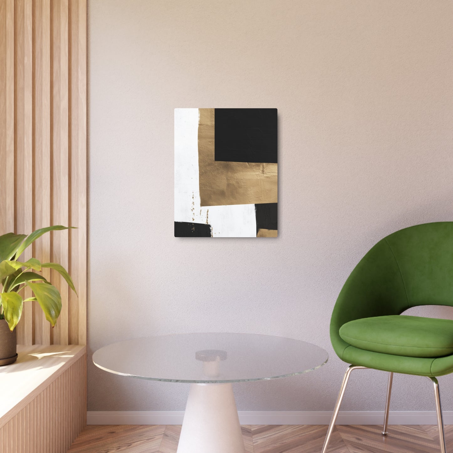 "Chic Modern Abstract Metal Wall Art in Bold Geometric Shapes–Black, Gold, White"