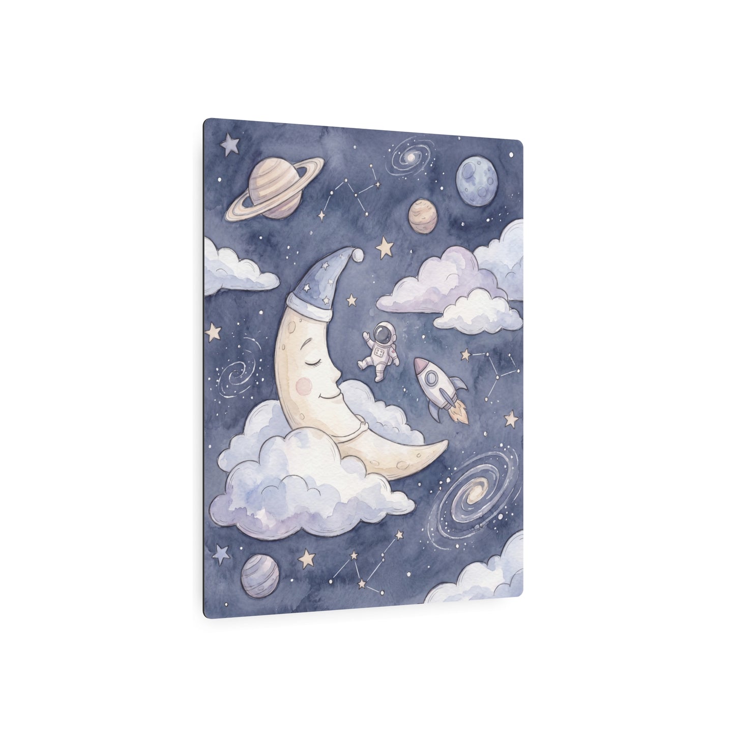 Astronaut Watercolor Moon and Stars Nursery Wall Art