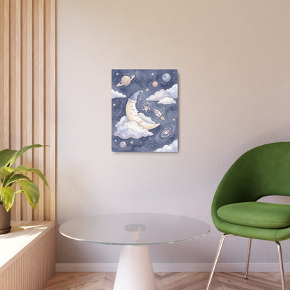 Astronaut Watercolor Moon and Stars Nursery Wall Art