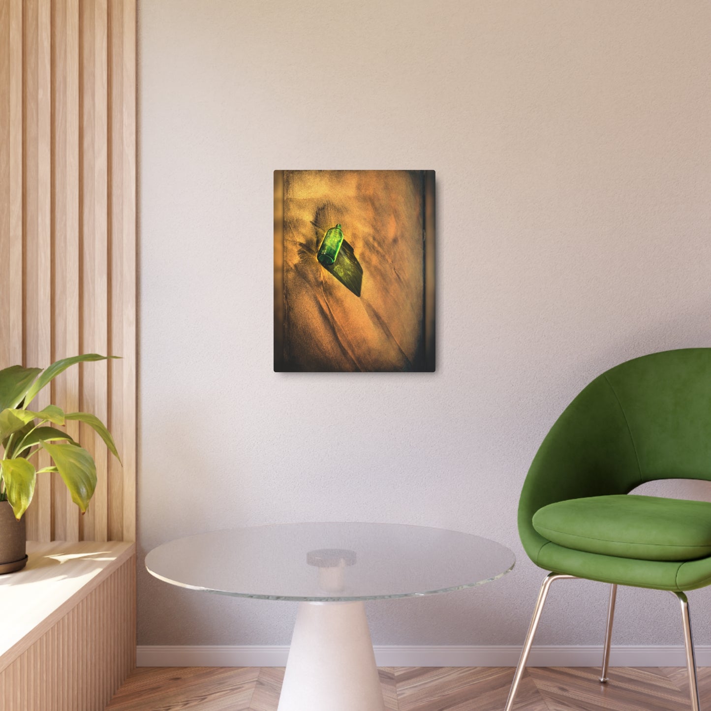 Vintage Green Bottle Aerial View - Chic Metal Wall Art Sign