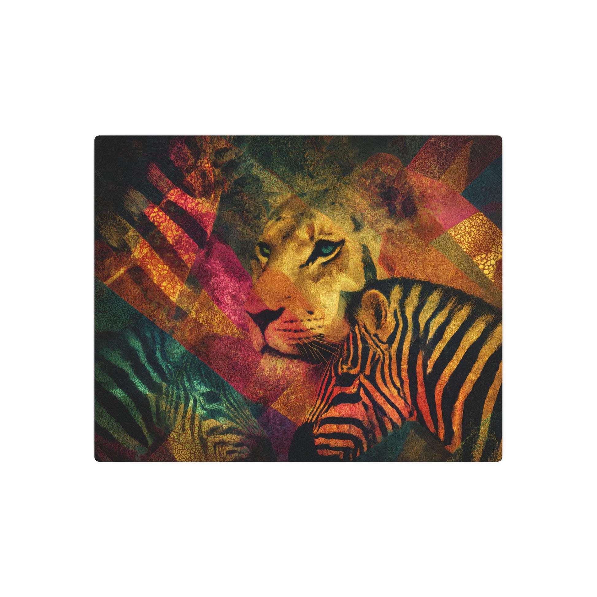 Dynamic Wildlife Wall Art in Maximalist Kazimir Malevich Style Metal D - Metal Wall Art Print