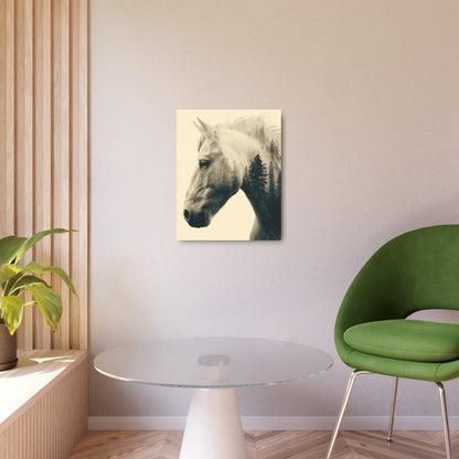 Black & Grey Metallic Horse Head Wall Art featuring Forest Mountain Double Exposure