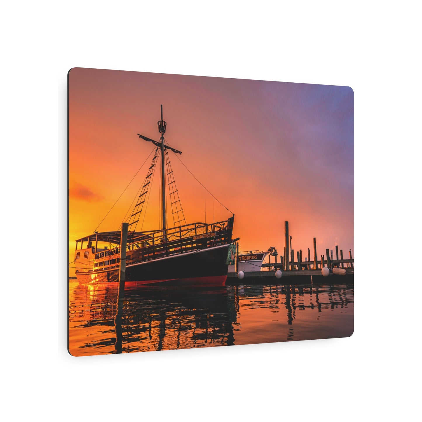 Vibrant Pirate Ship Docked at Marina - Metal Wall Art