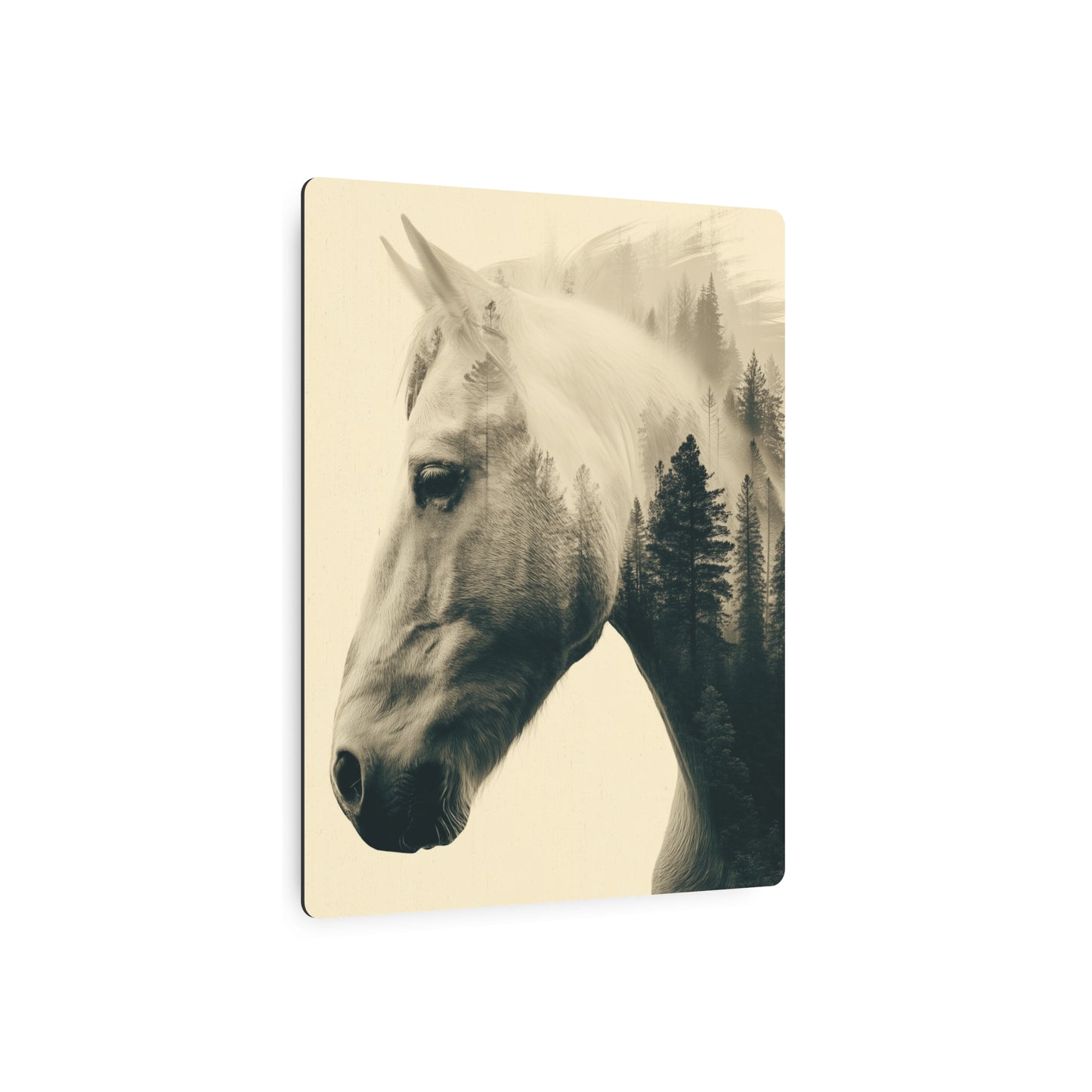 Black & Grey Metallic Horse Head Wall Art featuring Forest Mountain Double Exposure