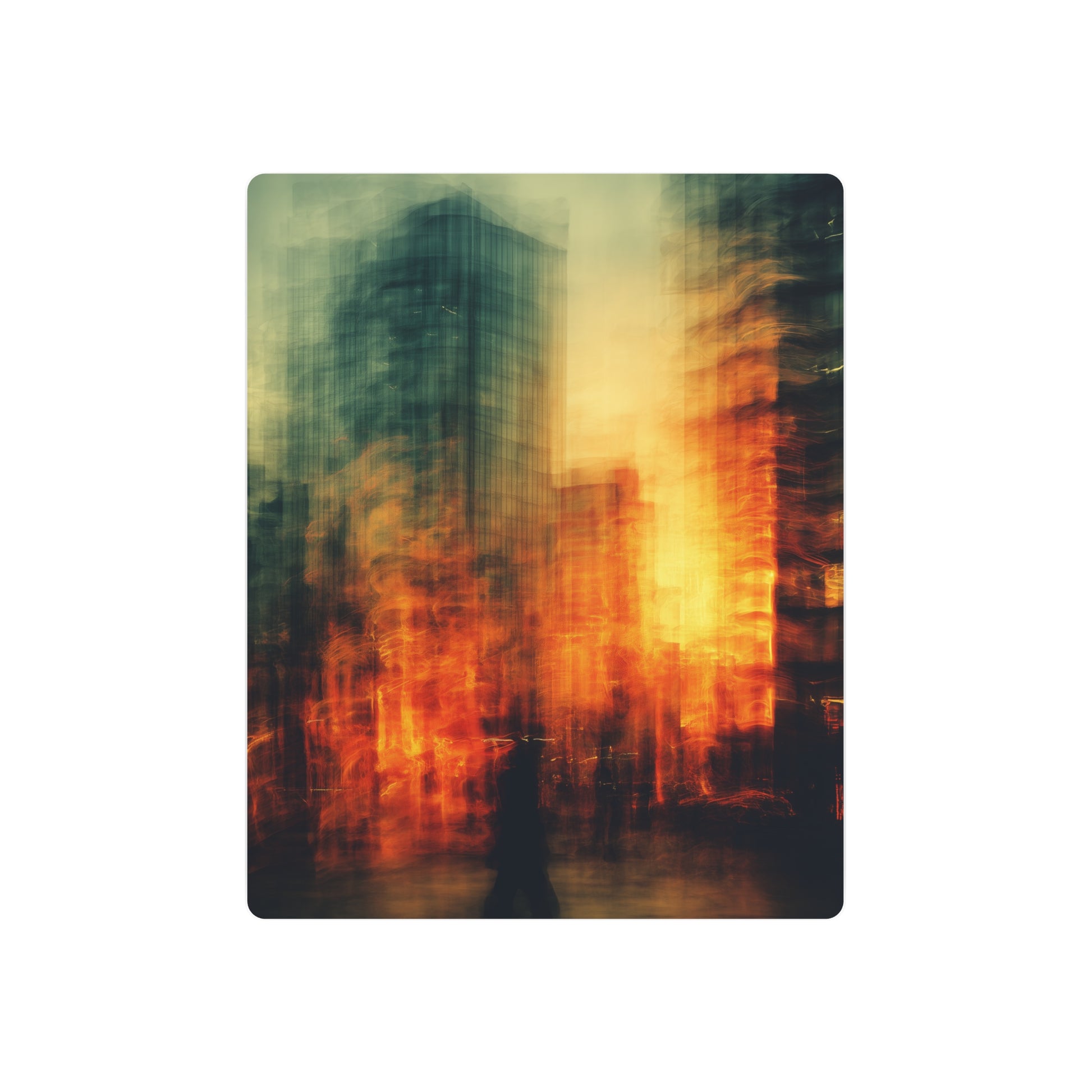 Urban Inferno – Abstract Cityscape Metal Wall Art in Fiery Tones