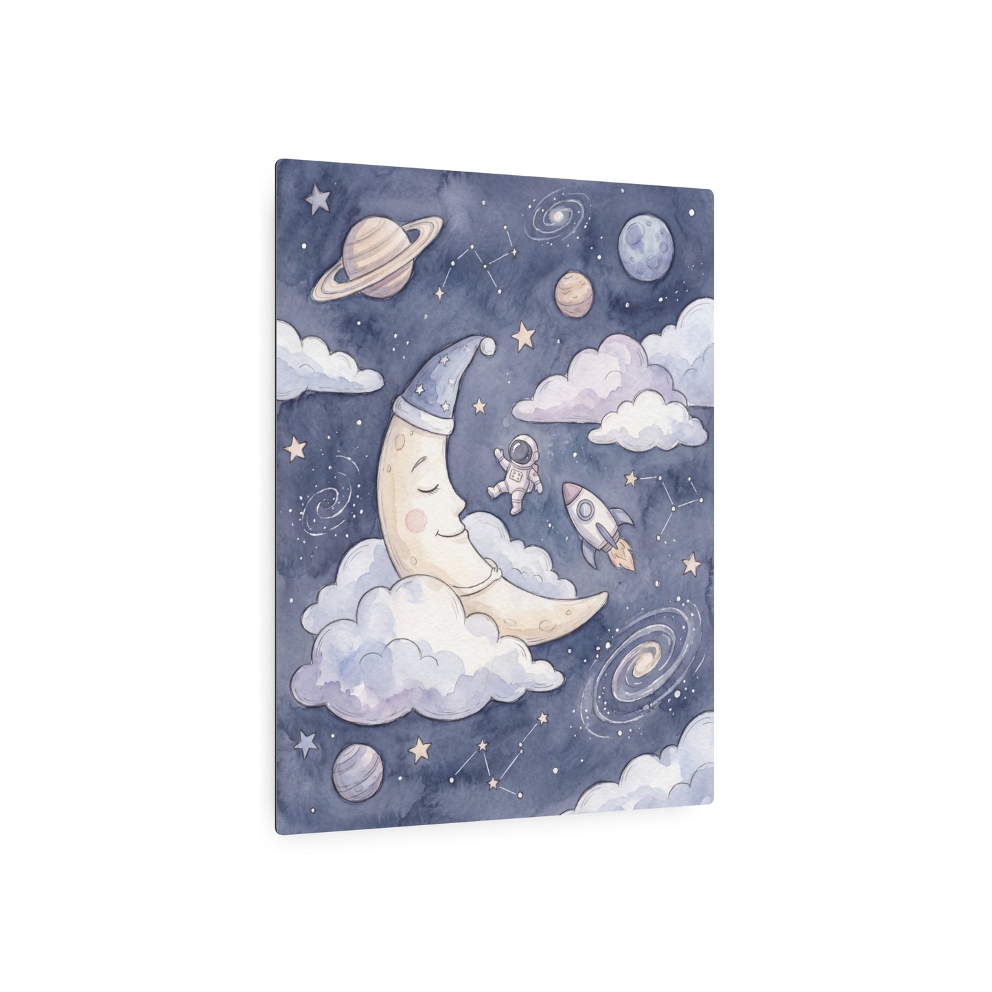 Astronaut Watercolor Moon and Stars Nursery Wall Art