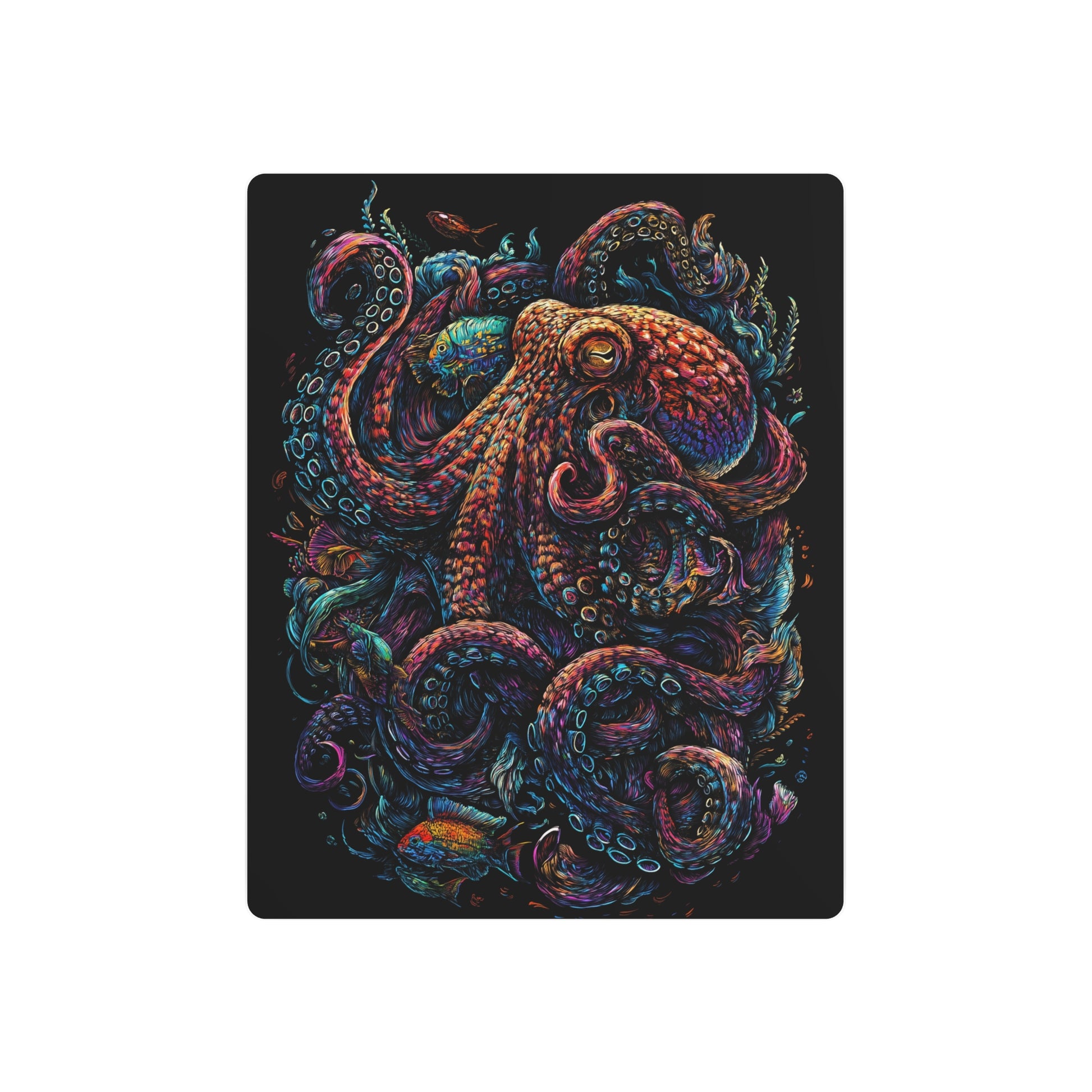Colorful Octopus Art Metal Sign in Dan Mumford Style, Dark & Elegant Design - Metal Wall Art Print