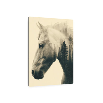 Black & Grey Metallic Horse Head Wall Art featuring Forest Mountain Double Exposure