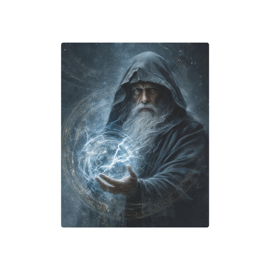 Enchanting Hooded Wizard Metal Wall Art Decor | White Beard Magic Orb - Metal Wall Art Print