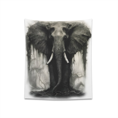 Gothic Elephant Showering Under a Tree - Surreal Wall Tapestry