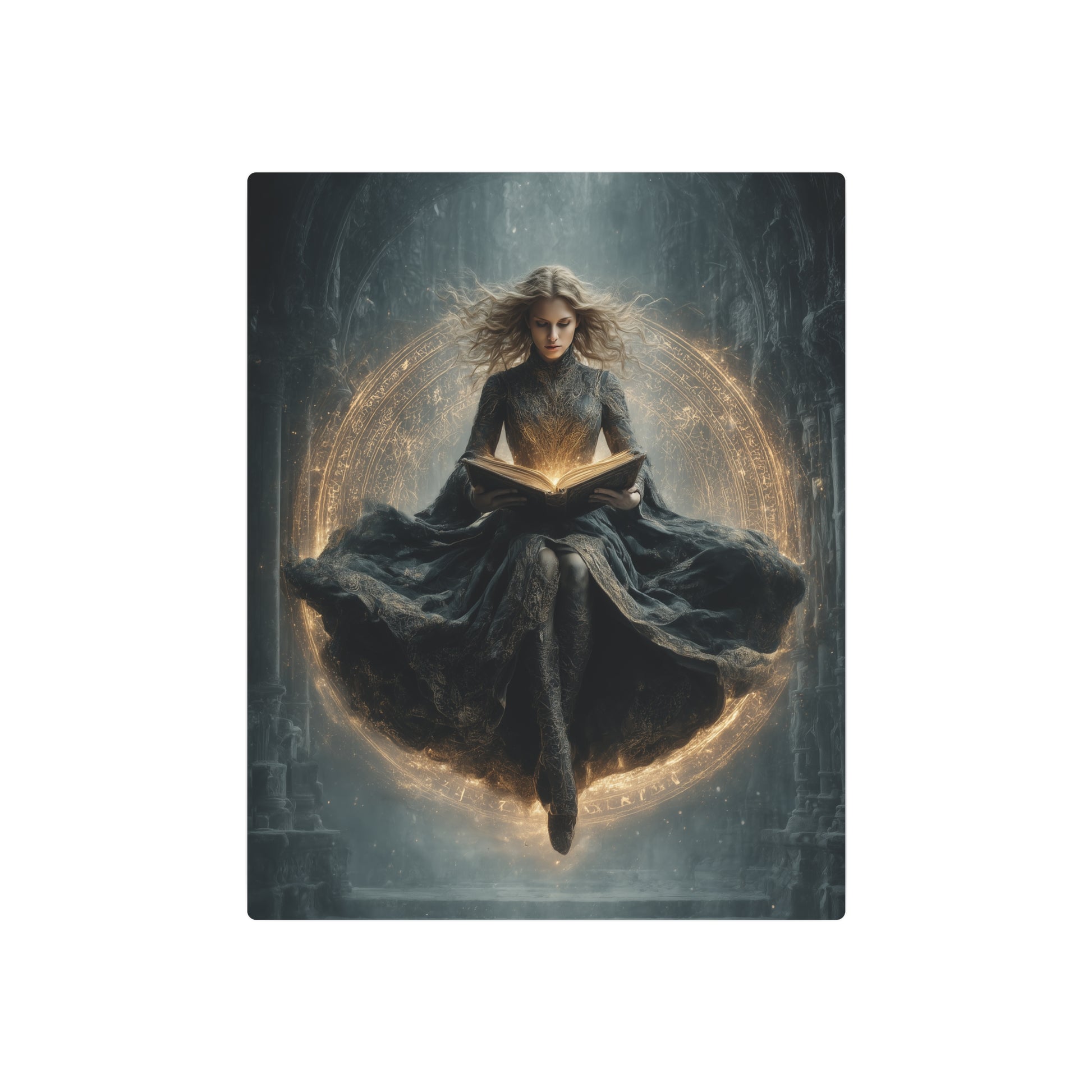 Gothic Castle Ruins Print: Female Sorceress Metal Wall Art - Metal Wall Art Print