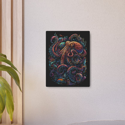 Colorful Octopus Art Metal Sign in Dan Mumford Style, Dark & Elegant Design