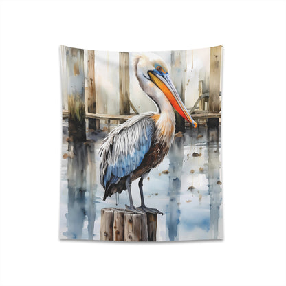 Watercolor Pelican Custom Printed Art Tapestry Key West Style