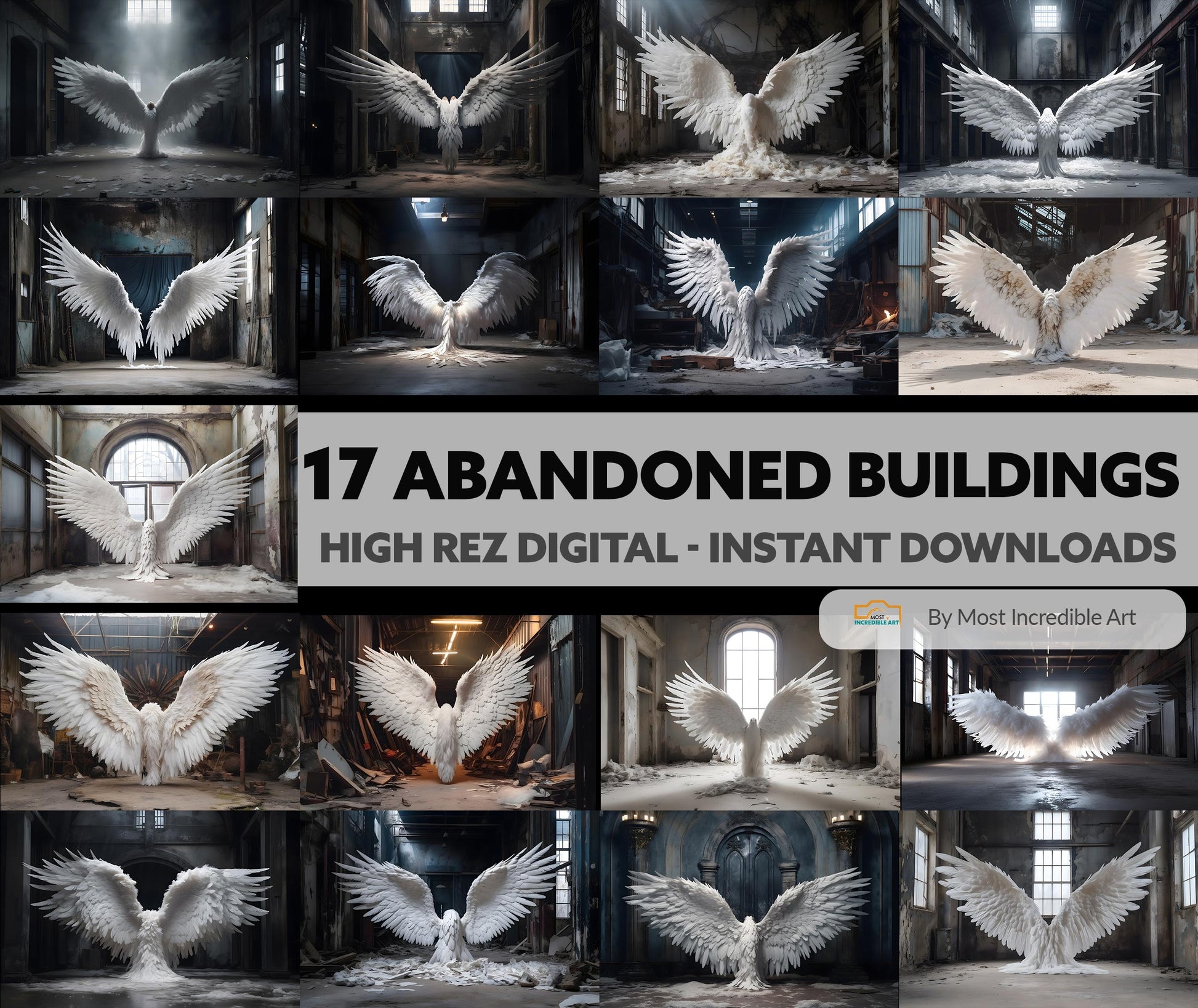 Celestial Wing Overlays - Ethereal Wings on Abandoned Buildings