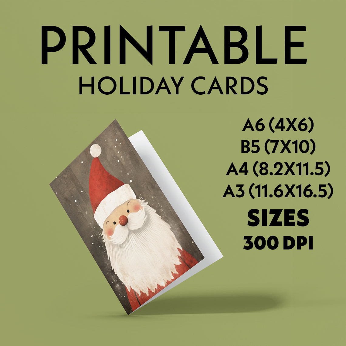 Modern Holiday Card Set - Deer, Santa, Trees - Digital Download - A6, B5, A4, A3 - 300 DPI Printable Designs