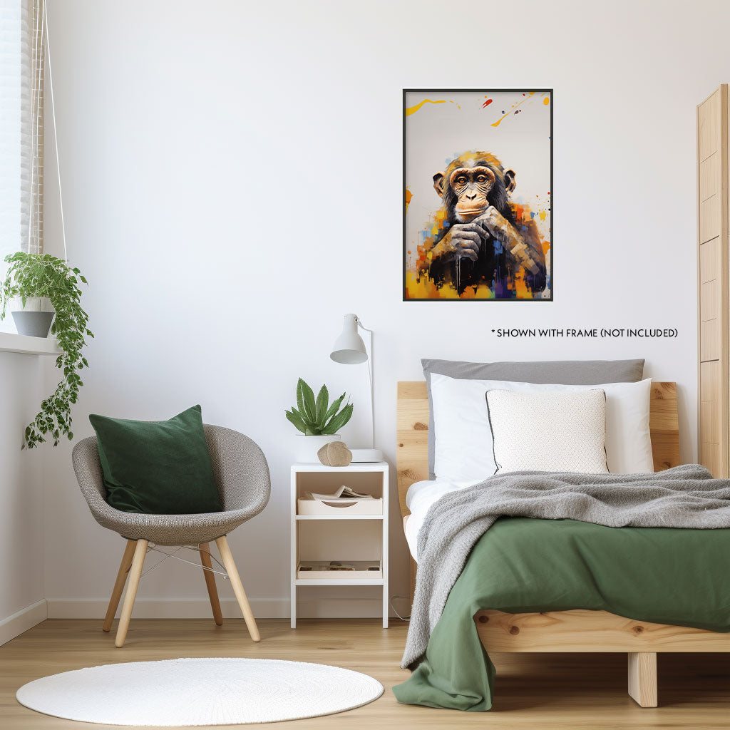 Abstract Digital Art Thinker Monkey Poster | College Dorm Room Digital Art Decor | Matte & Satin Poster