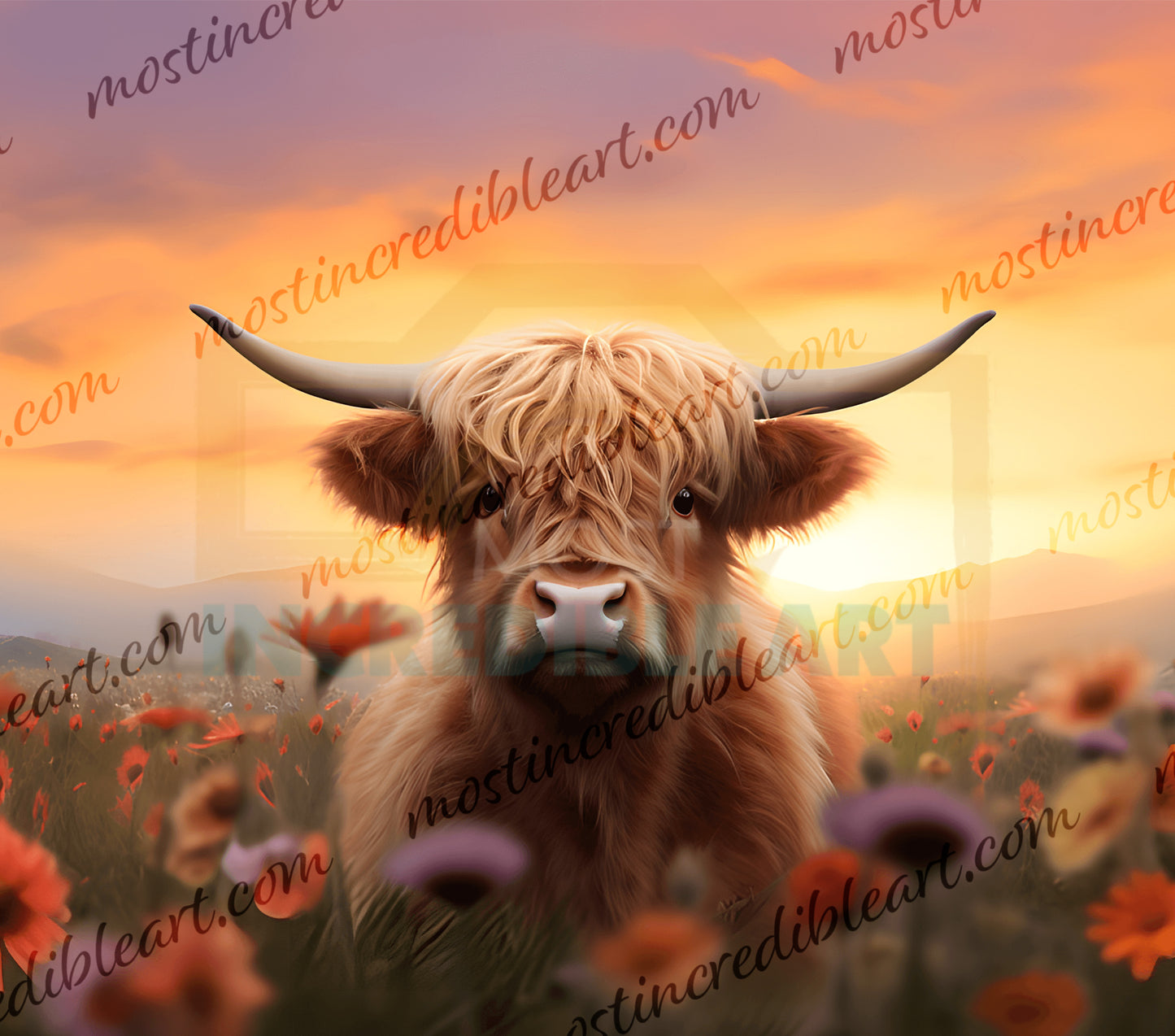 Highland Cow in Summer Field PNG - 20 oz Tumbler Digital Download