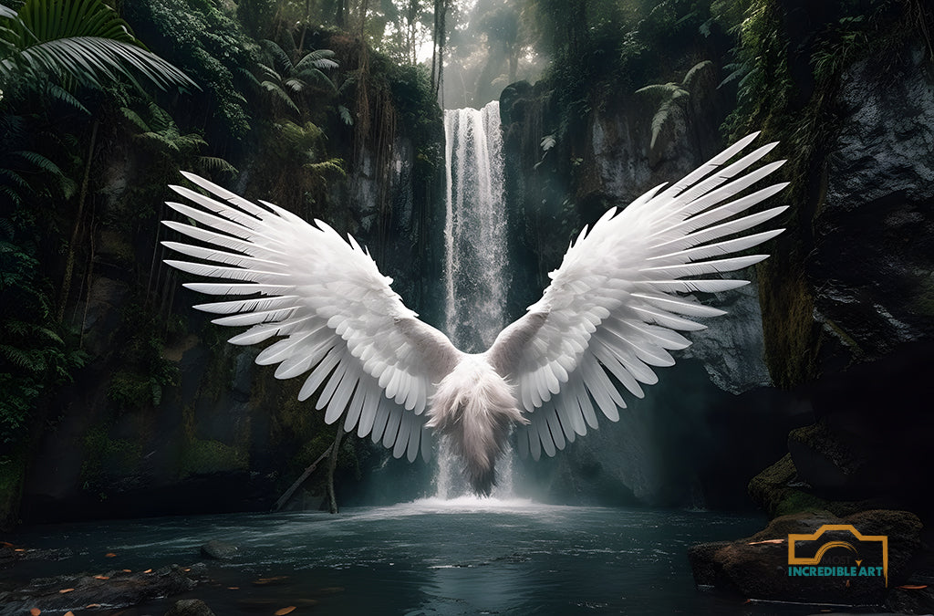 25 Ethereal Angel Wings Overlay for Tropical Jungle with Waterfalls Backdrops