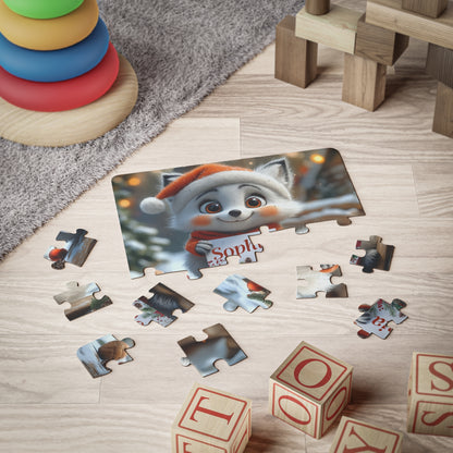Kids Puzzle, 30-Piece Custom Arctic Fox Personalized Puzzle for Kids, Custom Name Puzzle, Christmas Gift Idea, Holiday Puzzles