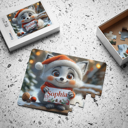 Kids Puzzle, 30-Piece Custom Arctic Fox Personalized Puzzle for Kids, Custom Name Puzzle, Christmas Gift Idea, Holiday Puzzles