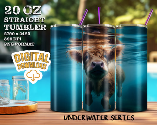 Highland Cows Under Water Action Shots PNGs - 8-20 oz Tumbler