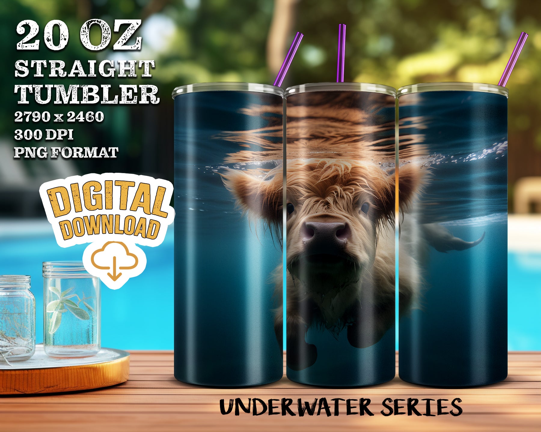 Highland Cows Under Water Action Shots PNGs - 8-20 oz Tumbler