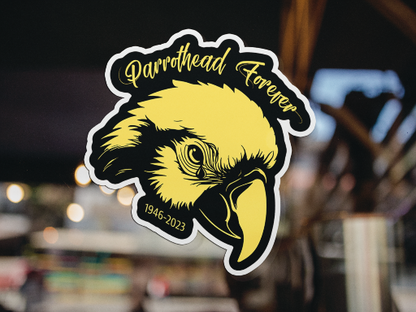 Tropical Tribute: 'Parrotheads Forever' Sticker - Jimmy Buffett Parrothead Inspired Decal 5.5 inch by 6 inch