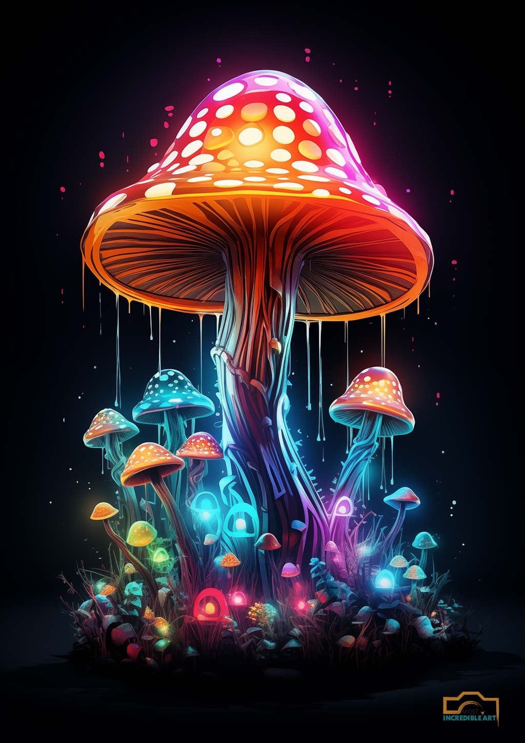 Illuminate Your Space with Captivating Digital Mushroom Neon Art | Set of 4 High-Resolution Downloads