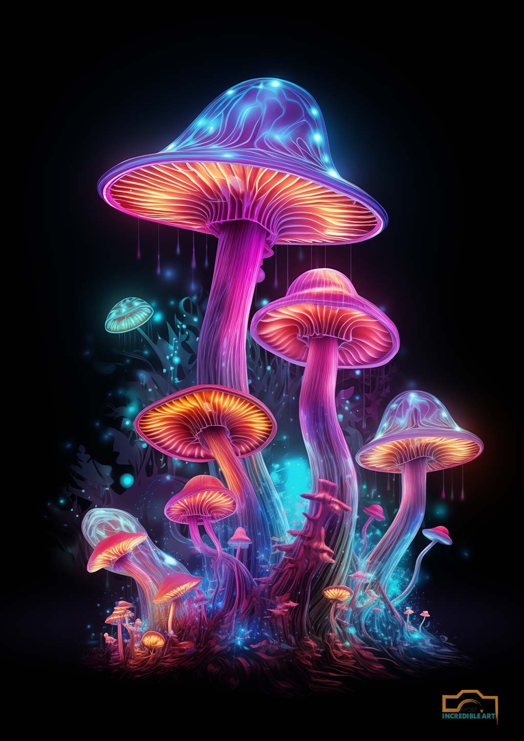 Illuminate Your Space with Captivating Digital Mushroom Neon Art | Set of 4 High-Resolution Downloads