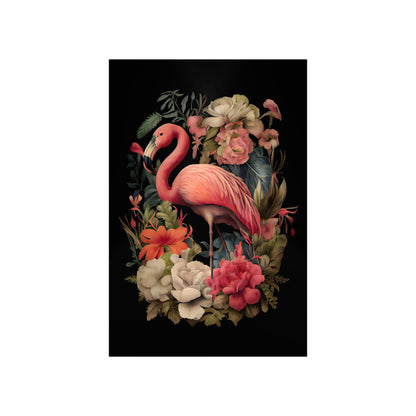 A graceful flamingo, depicted in intricate detail - Vintage Botanical Flamingo Poster