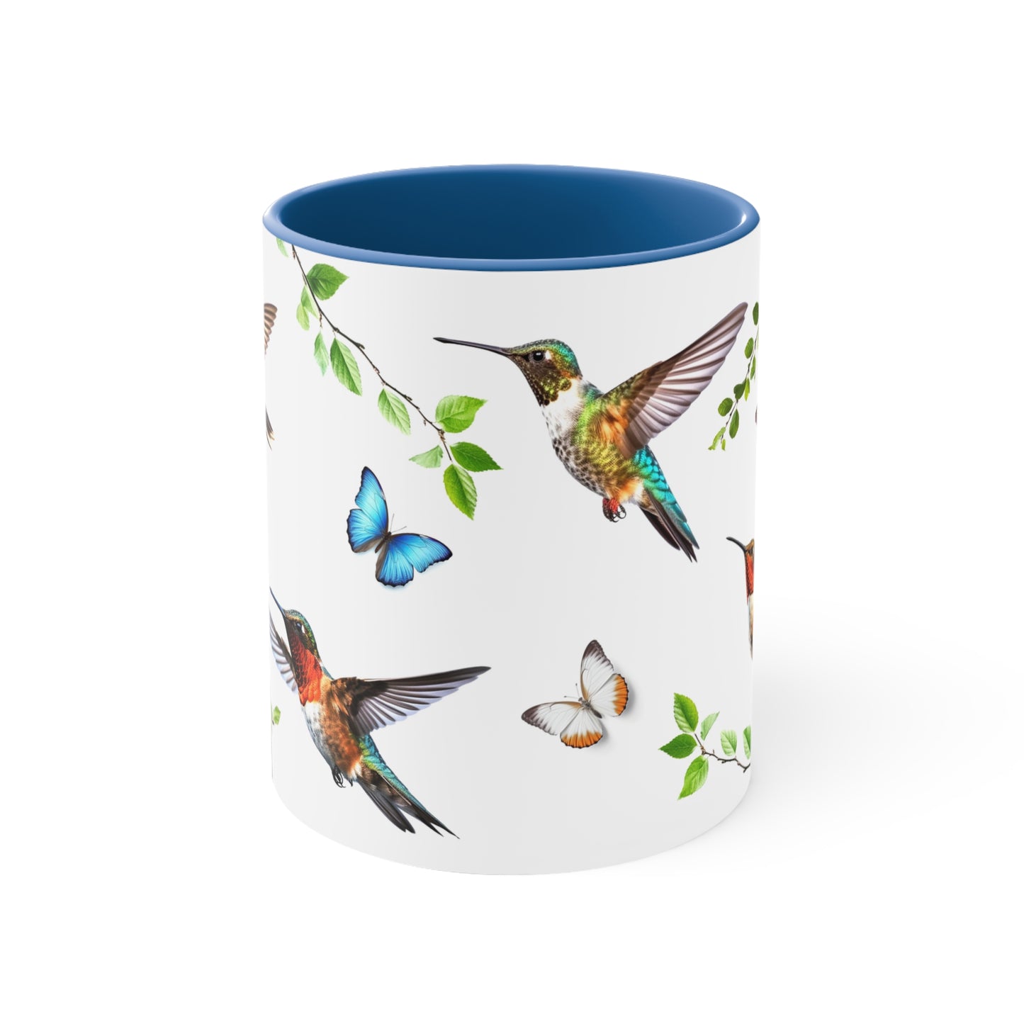 Hummingbirds and Butterflies 11oz Ceramic Coffee Mug in 5 Accent Colors