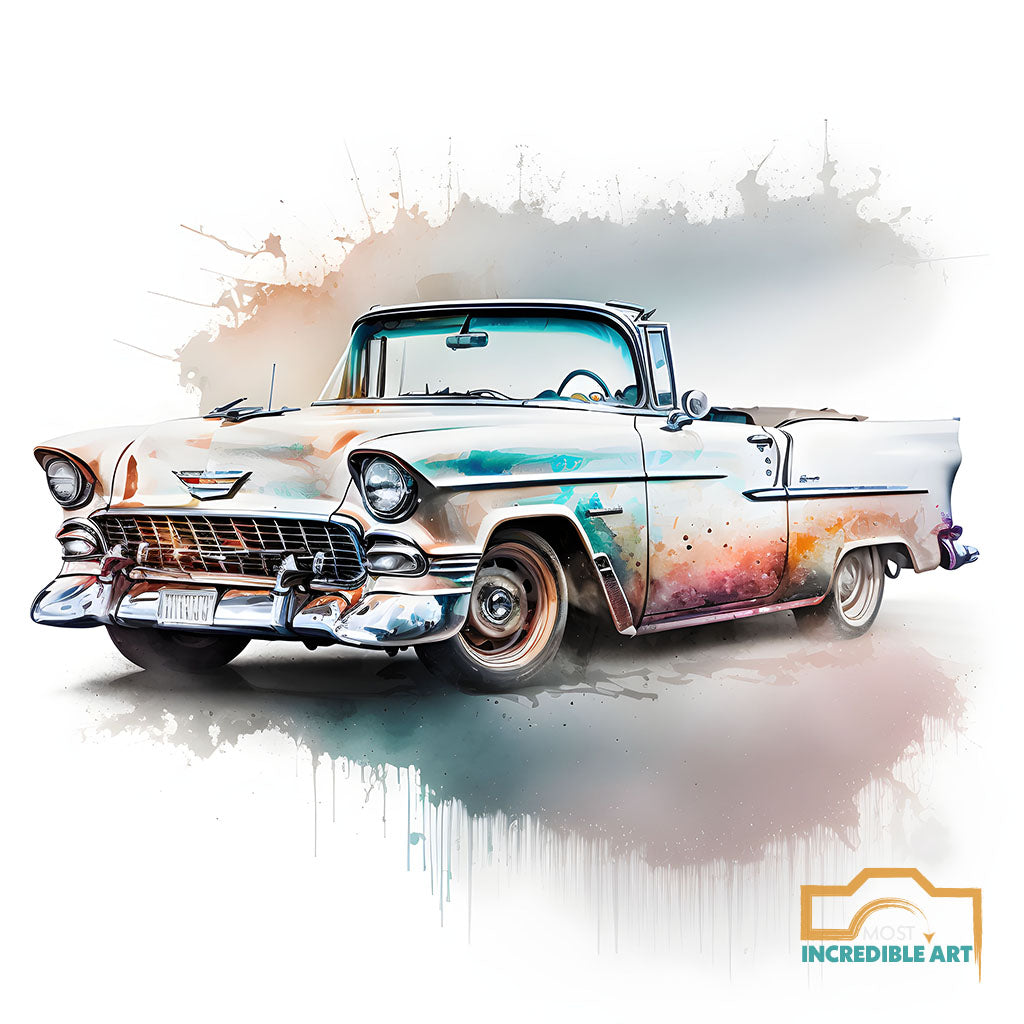 1955 chevy bel air convertible white background watercolor V3