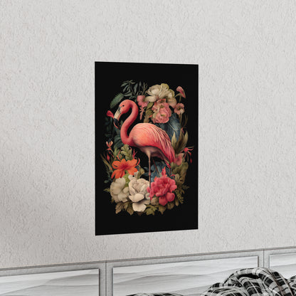 A graceful flamingo, depicted in intricate detail - Vintage Botanical Flamingo Poster