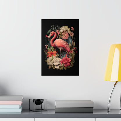 A graceful flamingo, depicted in intricate detail - Vintage Botanical Flamingo Poster