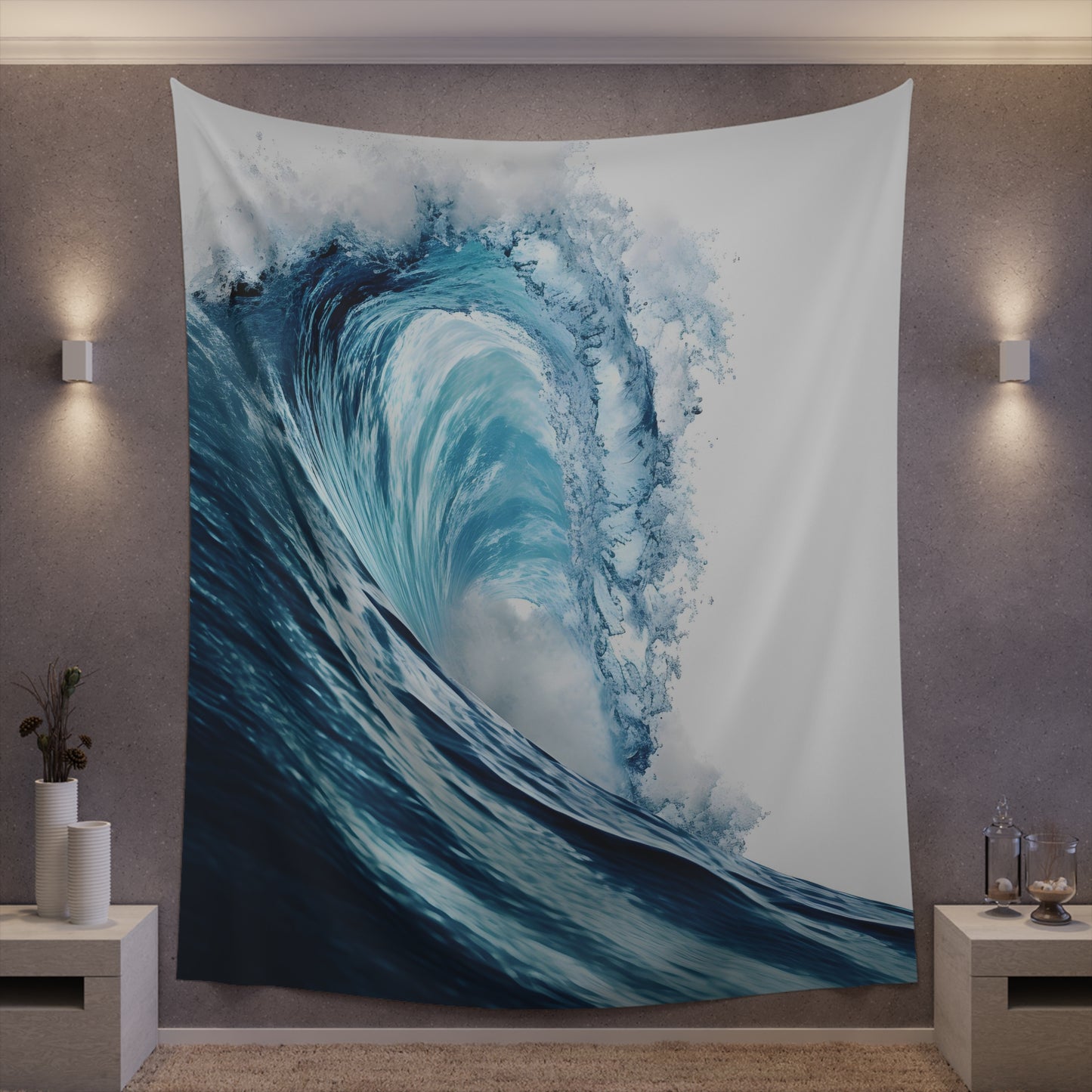 Azure Horizon: High-Detail Ocean Wave Wall Tapestry