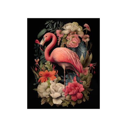 A graceful flamingo, depicted in intricate detail - Vintage Botanical Flamingo Poster