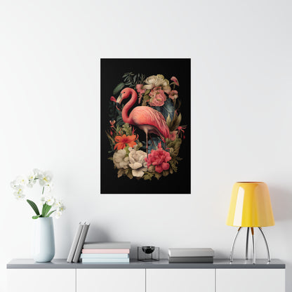 A graceful flamingo, depicted in intricate detail - Vintage Botanical Flamingo Poster