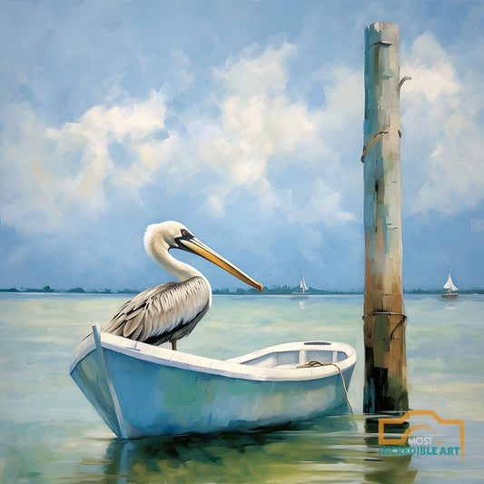 A Nautical Themed Key West Style Image Featuring A Pelican and Sailboat