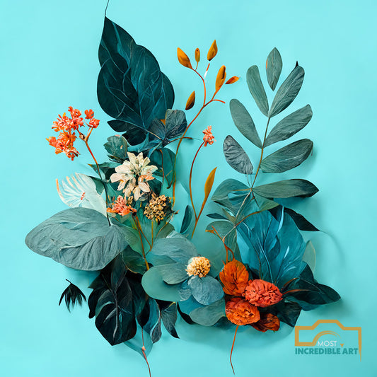 A beautiful botanical arrangement with flowers and plants