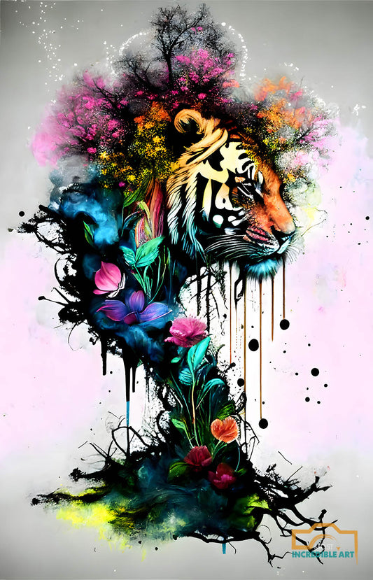 Abstract Tiger Art Watercolor into Beautiful Flowers