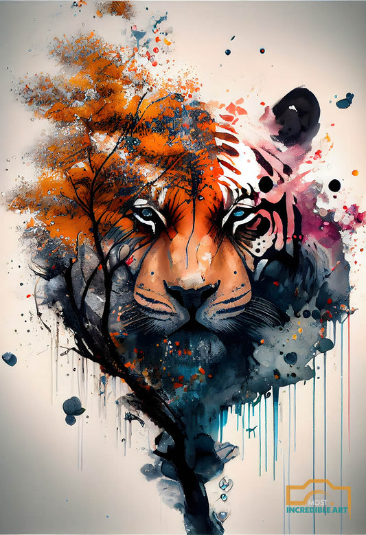 Abstract Tiger Art Watercolor-Beautiful Tree V2