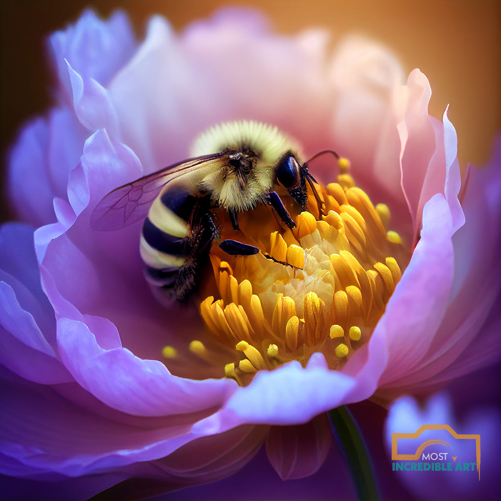 A photo of a bee sitting in a peony - Wall Art