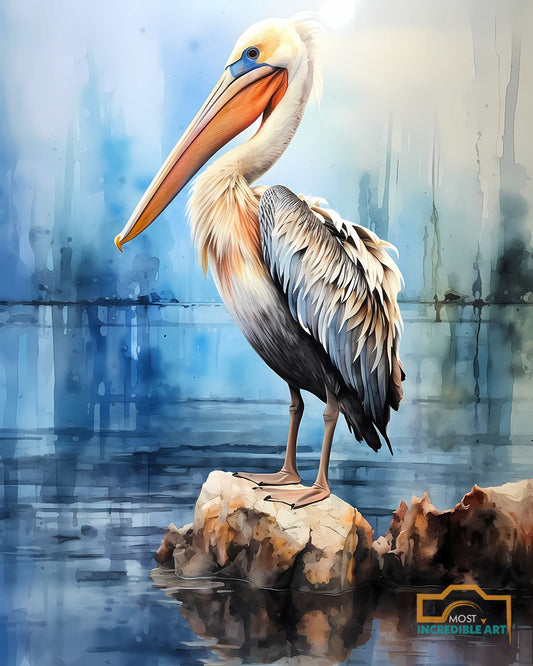 An Exquisite Watercolor Painting Of A Pelican Reprint